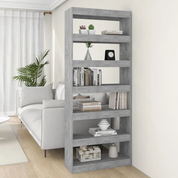 vidaXL Kirjahylly/tilanjakaja betoninharmaa 80x30x198 cm lastulevy