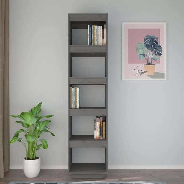 vidaXL bogreol/rumdeler 40x35x167 cm massivt fyrretræ grå