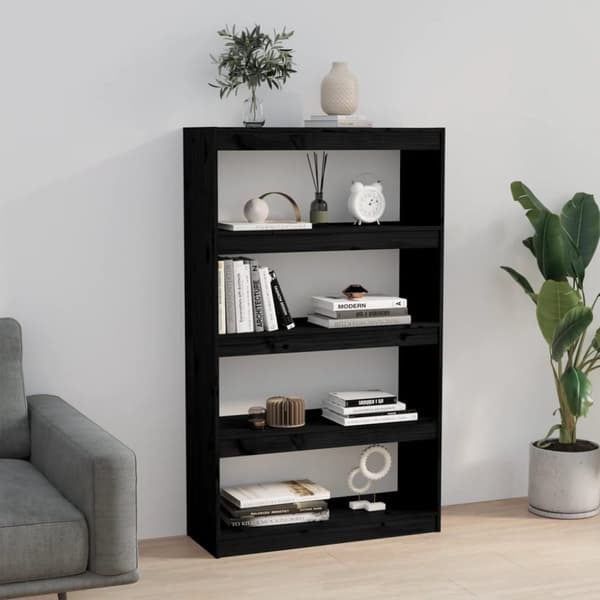 vidaXL bogreol/rumdeler 80x30x135,5cm massivt fyrretræ sort