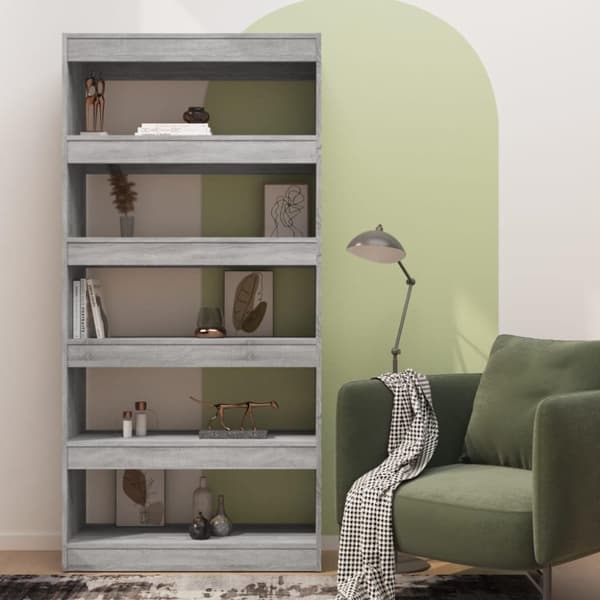 vidaXL bogreol/rumdeler 80x30x166 cm spånplade grå sonoma-eg
