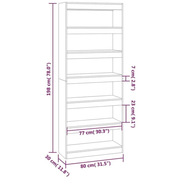vidaXL bogreol/rumdeler 80x30x198 cm spånplade røget egetræsfarve