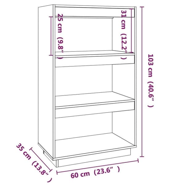 vidaXL bogreol/rumdeler 60x35x103 cm massivt fyrretræ hvid