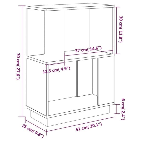vidaXL bogreol/rumdeler 51x25x70 cm massivt fyrretræ sort