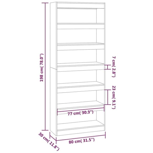vidaXL bogreol/rumdeler 80x30x198 cm spånplade brun egetræsfarve