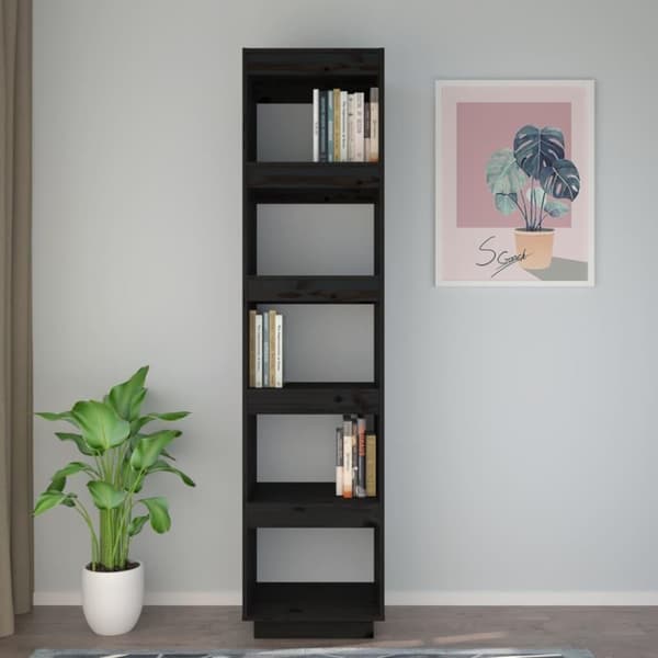 vidaXL bogreol/rumdeler 40x35x167 cm massivt fyrretræ sort