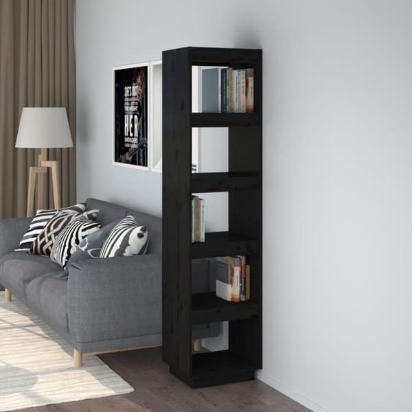 vidaXL bogreol/rumdeler 40x35x167 cm massivt fyrretræ sort