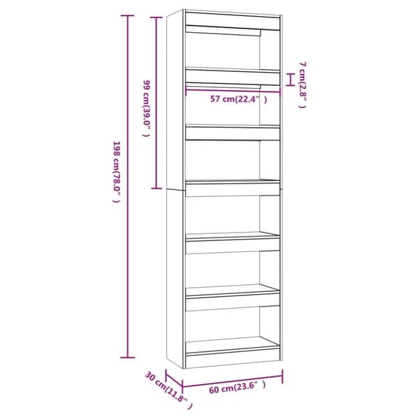 vidaXL bogreol/rumdeler 60x30x198 cm grå sonoma-eg