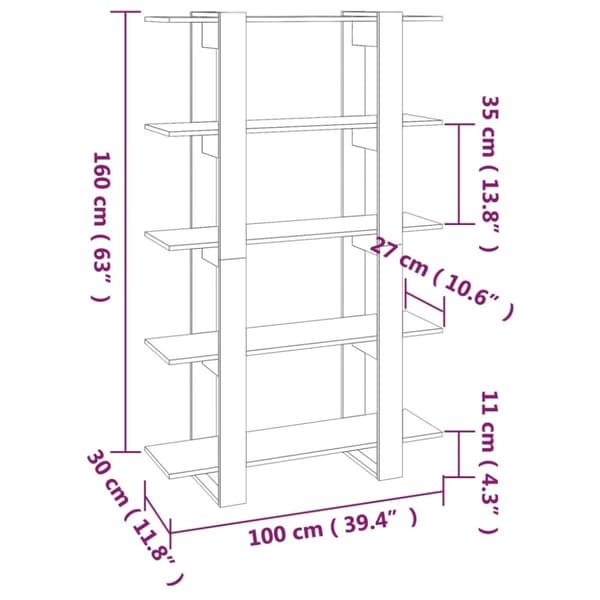 vidaXL bogreol/rumdeler 100x30x160 cm sort