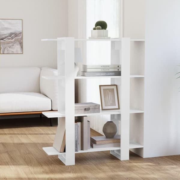 vidaXL bogskab/rumdeler 100x30x123,5 cm spånplade hvid højglans