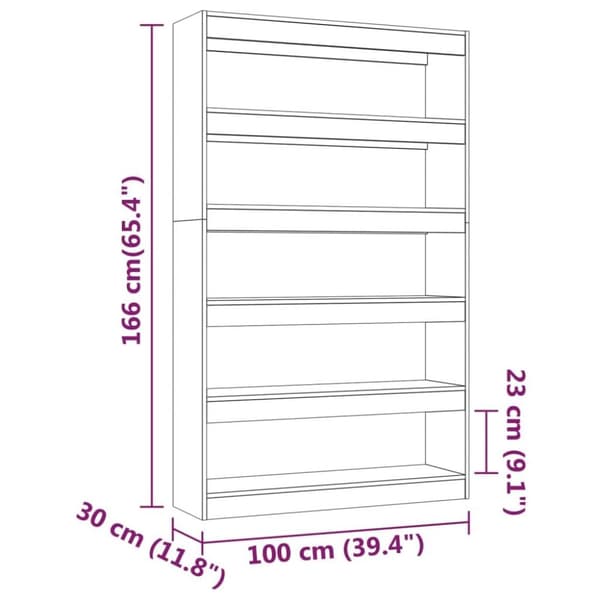 vidaXL bogreol/rumdeler 100x30x166 cm grå sonoma-eg