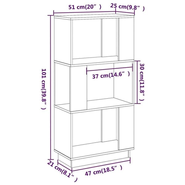 vidaXL bogreol/rumdeler 51x25x101 cm massivt fyrretræ grå