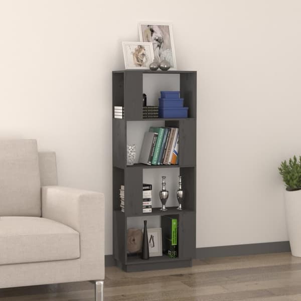 vidaXL bogreol/rumdeler 51x25x132 cm massivt fyrretræ grå