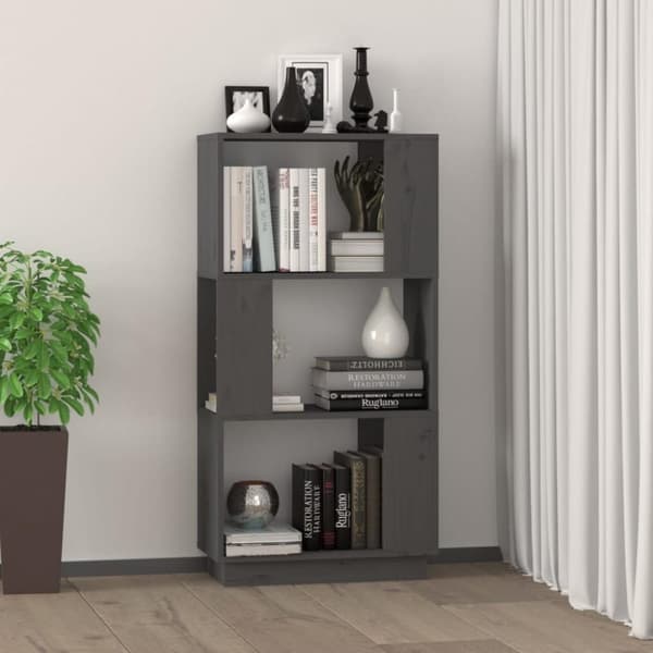 vidaXL Bokhylla/rumsavdelar grå 51x25x101 cm massiv furu
