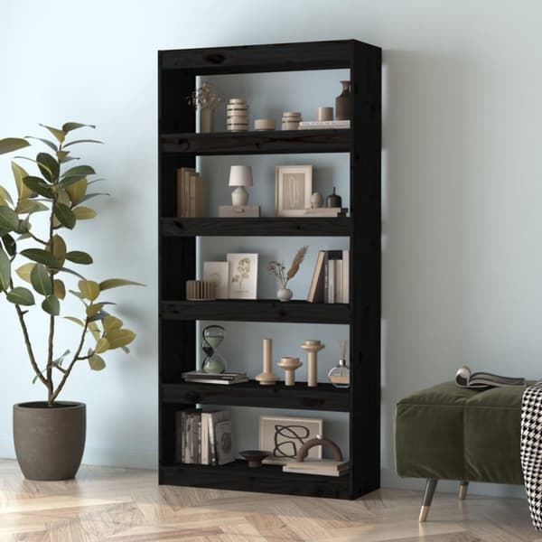 vidaXL Bokhylle/romdeler svart 80x30x167,4 cm heltre furu
