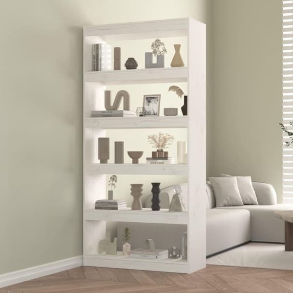 vidaXL bogreol/rumdeler 80x30x167,4 cm massivt fyrretræ hvid