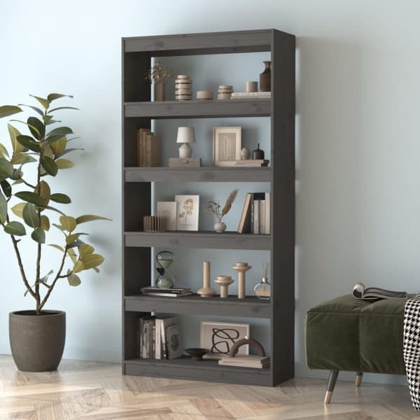 vidaXL bogreol/rumdeler 80x30x167,4 cm massivt fyrretræ grå