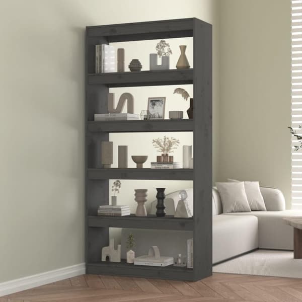 vidaXL bogreol/rumdeler 80x30x167,4 cm massivt fyrretræ grå