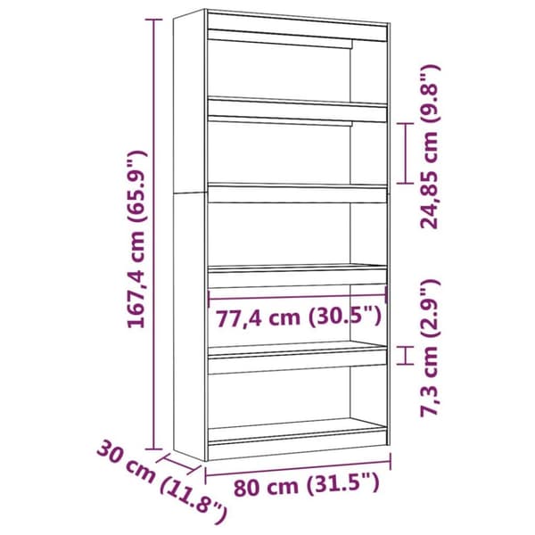 vidaXL bogreol/rumdeler 80x30x167,4 massivt fyrretræ sort