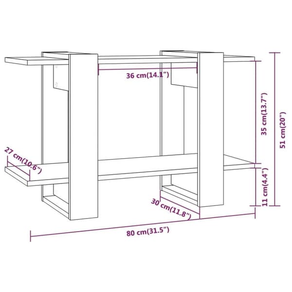 vidaXL bogreol/rumdeler 80x30x51 cm grå sonoma-eg