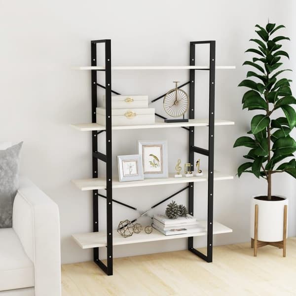 vidaXL bogreol med 4 hylder 100x30x140 cm massivt fyrretræ hvid