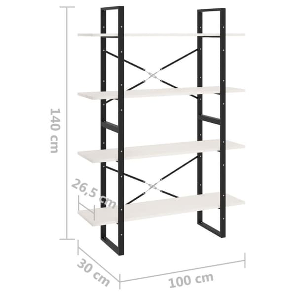 vidaXL bogreol med 4 hylder 100x30x140 cm massivt fyrretræ hvid