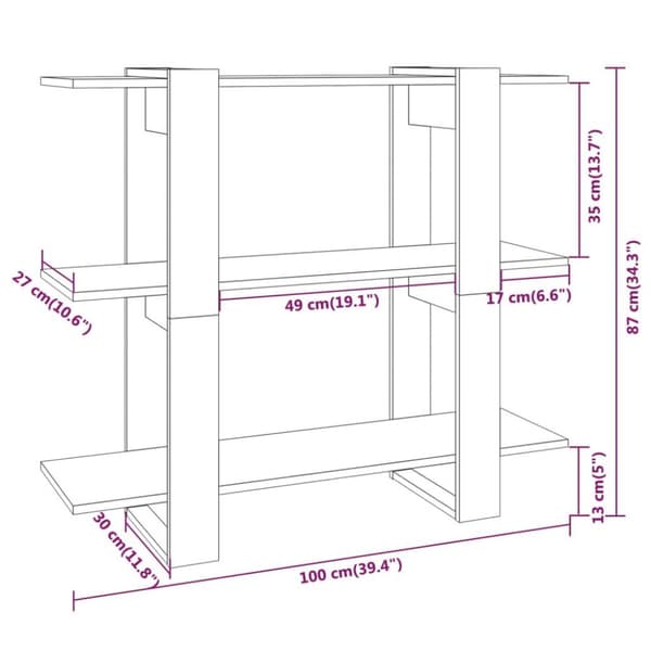 vidaXL Bokhylle/romdeler hvit 100x30x87 cm