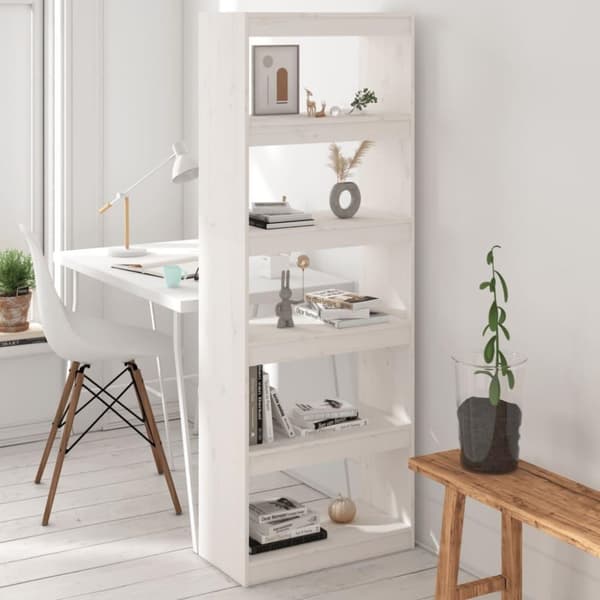vidaXL bogreol/rumdeler 60x30x167,5 massivt fyrretræ hvid