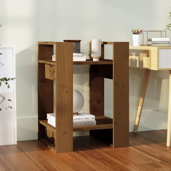 vidaXL Bokhylla/rumsavdelare honungsbrun 41x35x57 cm massiv furu