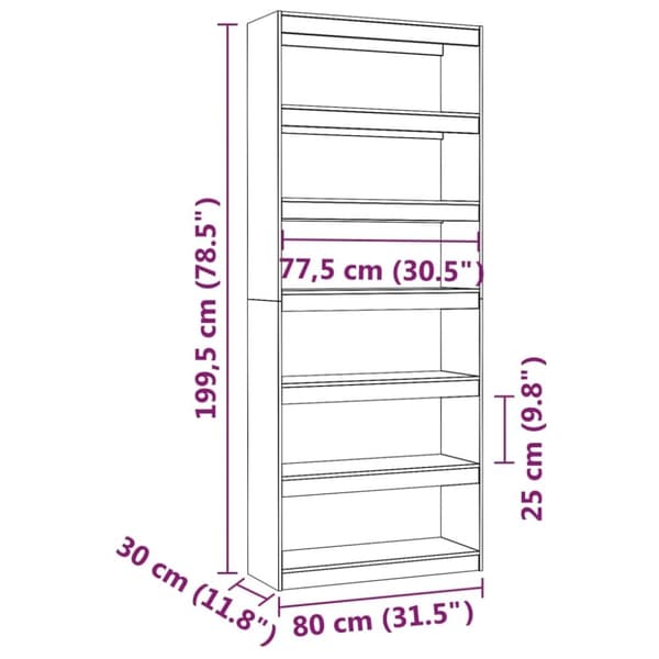 vidaXL bogreol/rumdeler 80x30x199,5 cm massivt fyrretræ hvid