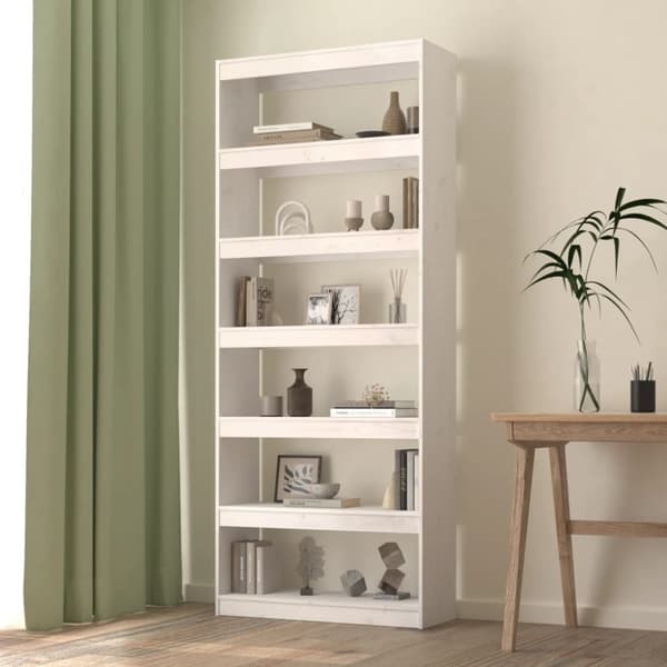 vidaXL bogreol/rumdeler 80x30x199,5 cm massivt fyrretræ hvid