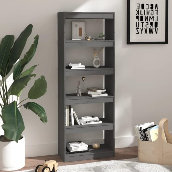 vidaXL bogreol/rumdeler 60x30x167,5 massivt fyrretræ grå
