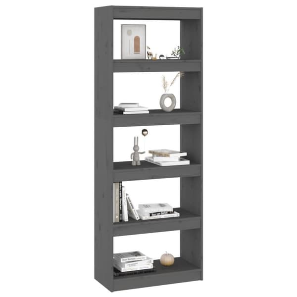 vidaXL bogreol/rumdeler 60x30x167,5 massivt fyrretræ grå