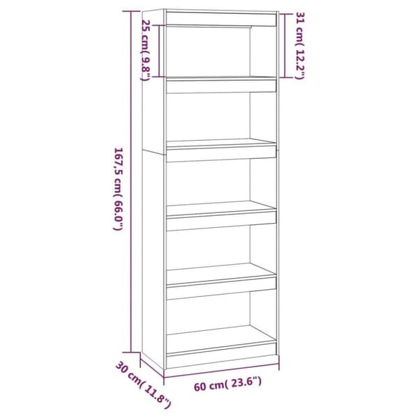 vidaXL bogreol/rumdeler 60x30x167,5 massivt fyrretræ grå