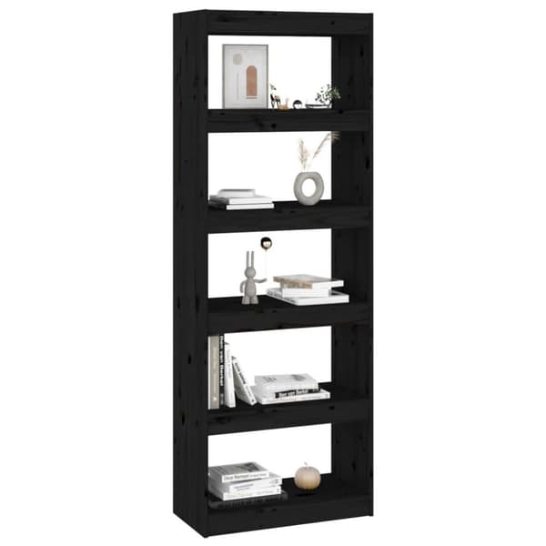 vidaXL Bokhylla/rumsavdelare svart 60x30x167,5 cm massiv furu