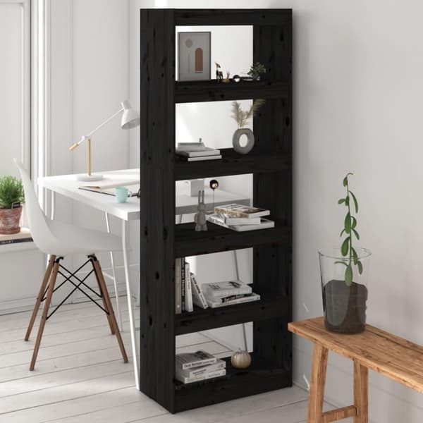 vidaXL Bokhylla/rumsavdelare svart 60x30x167,5 cm massiv furu
