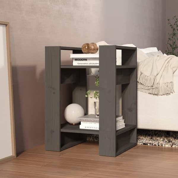 vidaXL bogreol/rumdeler 41x35x57 cm massivt fyrretræ grå