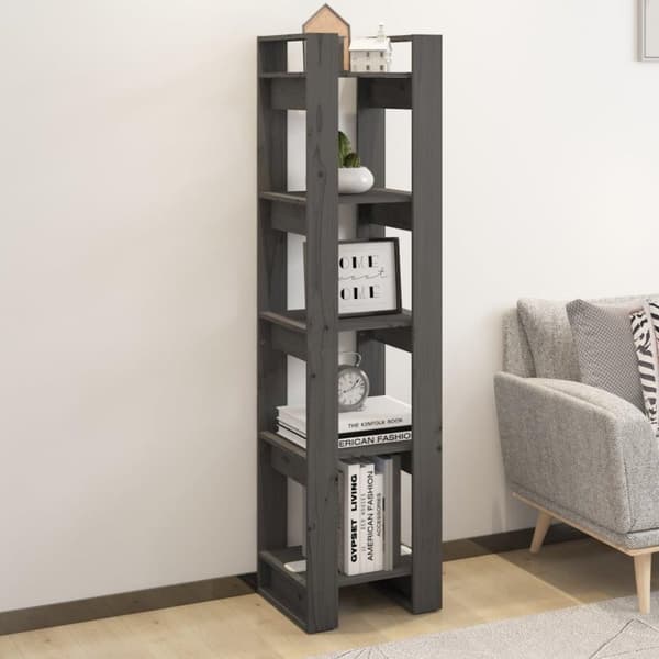 vidaXL bogreol/rumdeler 41x35x160 cm massivt fyrretræ grå