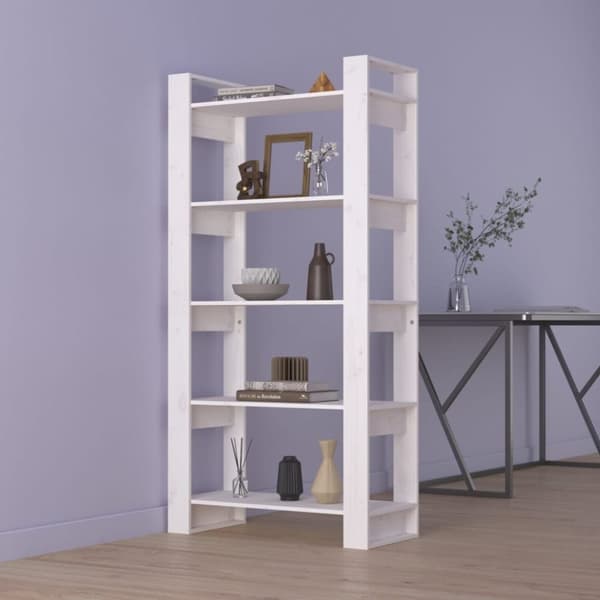 vidaXL Bokhylla/rumsavdelare vit 80x35x160 cm massiv furu