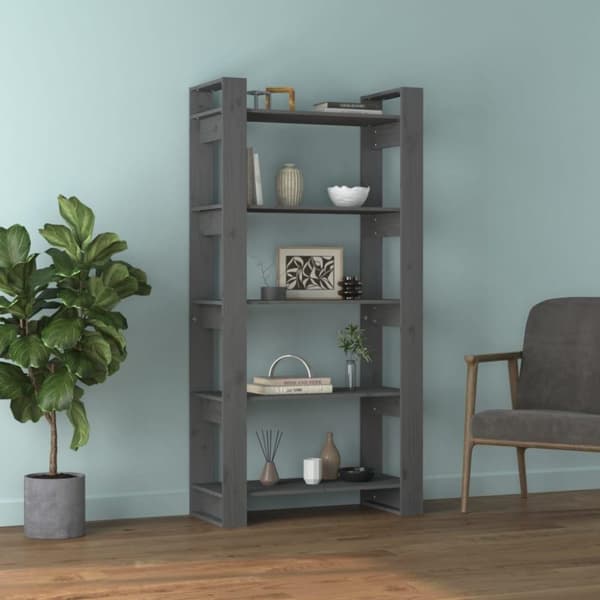 vidaXL bogreol/rumdeler 80x35x160 cm massivt fyrretræ grå