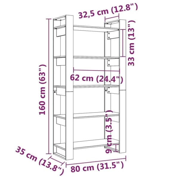 vidaXL bogreol/rumdeler 80x35x160 cm massivt fyrretræ