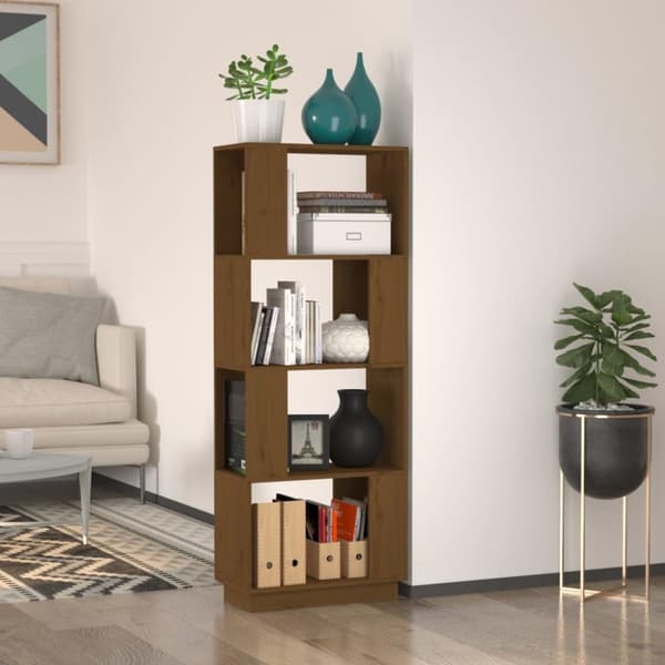 vidaXL bogreol/rumdeler 51x25x132 cm massivt fyrretræ gyldenbrun