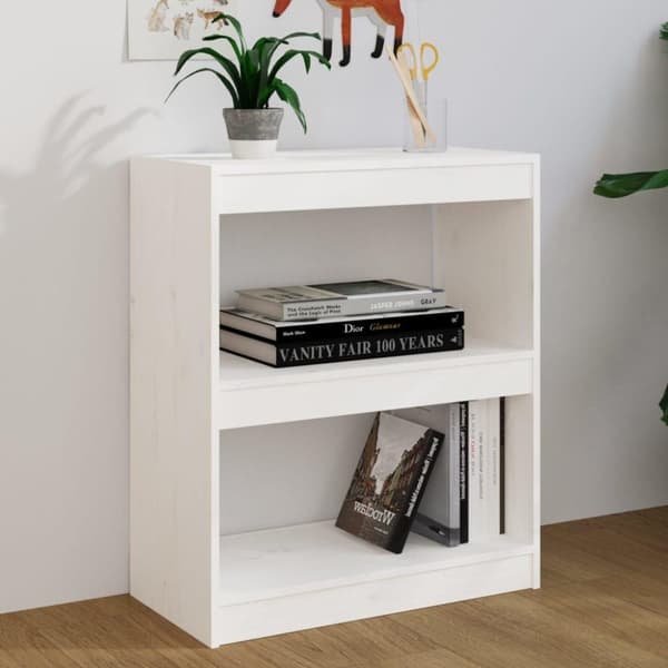 vidaXL Bokhylla/rumsavdelare vit 60x30x71,5 cm massiv furu
