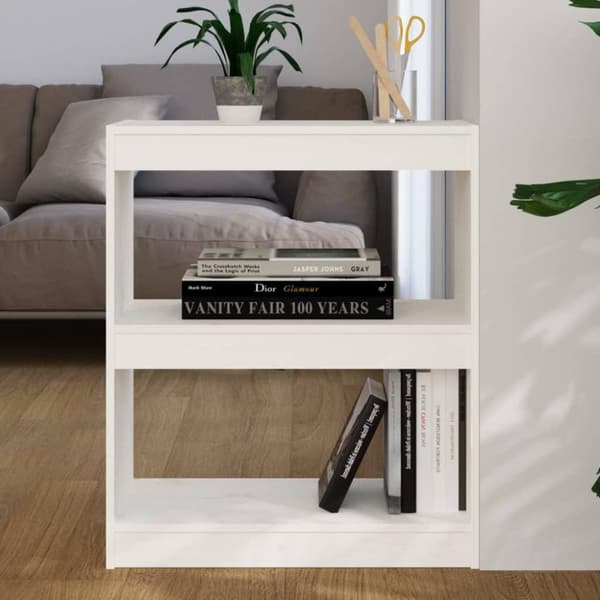 vidaXL Bokhylla/rumsavdelare vit 60x30x71,5 cm massiv furu