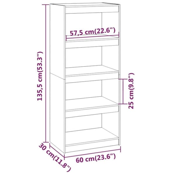 vidaXL bogreol/rumdeler 60x30x135,5 cm massivt fyrretræ hvid