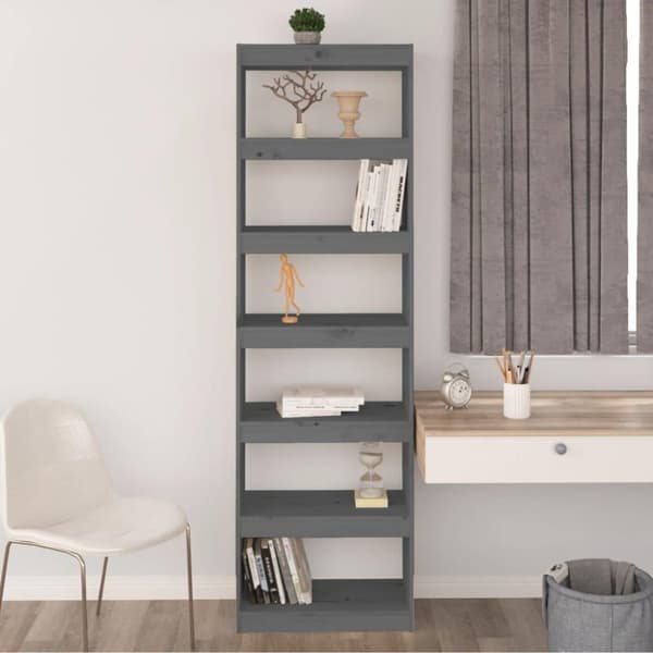 vidaXL bogreol/rumdeler 60x30x199,5 cm massivt fyrretræ grå