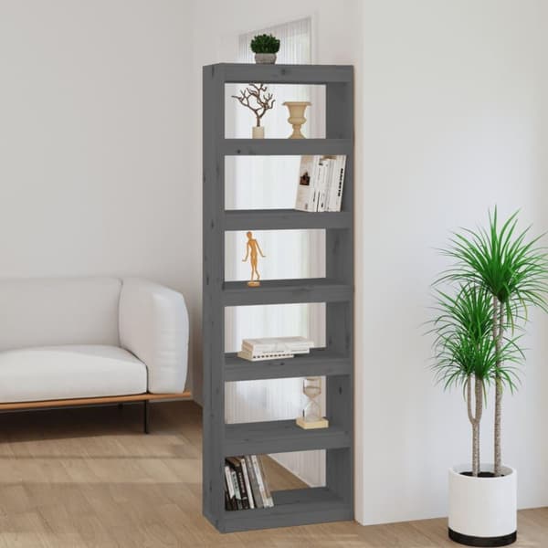 vidaXL bogreol/rumdeler 60x30x199,5 cm massivt fyrretræ grå