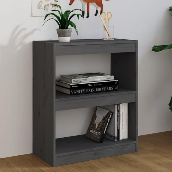 vidaXL bogreol/rumdeler 60x30x71,5 cm massivt fyrretræ grå
