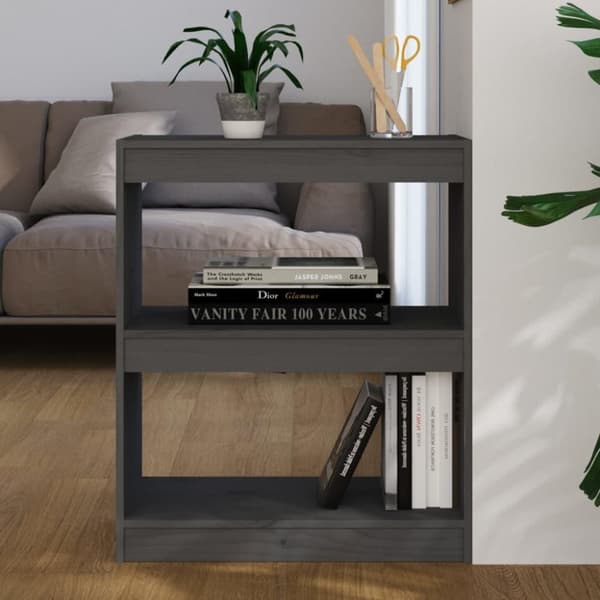 vidaXL bogreol/rumdeler 60x30x71,5 cm massivt fyrretræ grå