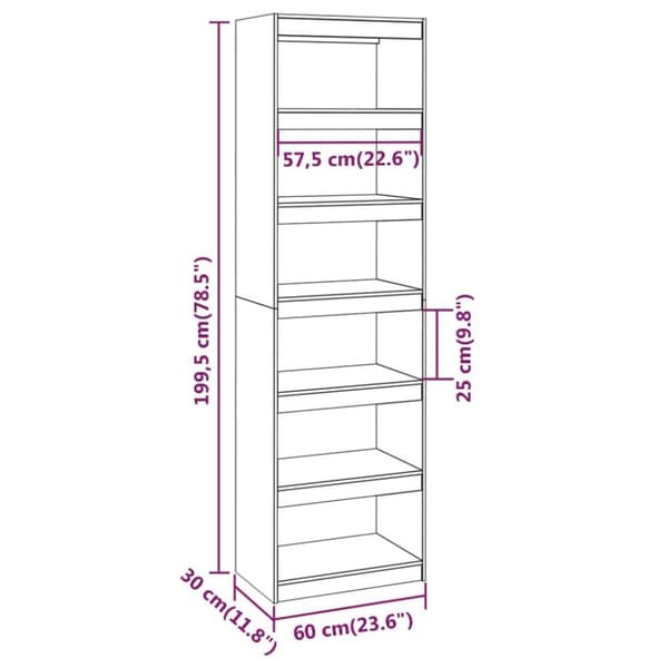 vidaXL bogreol/rumdeler 60x30x199,5cm massivt fyrretræ hvid