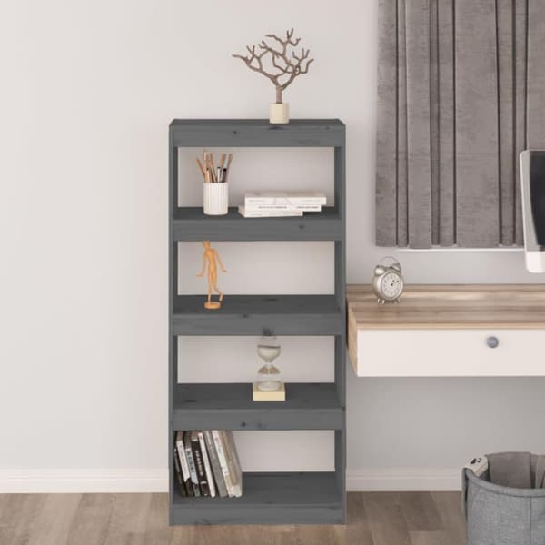 vidaXL bogreol/rumdeler 60x30x135,5 cm massivt fyrretræ grå